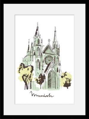queence Bild "Munich Church", Kirche-Religion-München-Deutschland, HD Premium Poster-Druck inkl. Holzrahmen