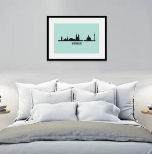 queence Bild "Nürnberg Skyline", Städte-Stadt-Deutschland-Gebäude-Nürnberg, (1 St.), HD Premium Poster-Druck inkl. Holzrahmen