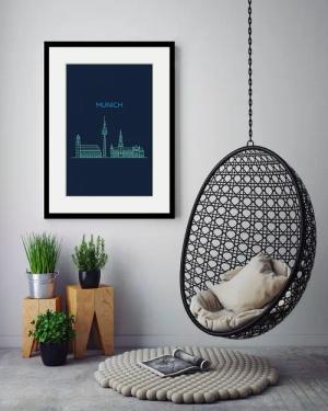 queence Bild "Munich Sightseeing", Städte-Stadt-Deutschland-München-Schriftzug, (1 St.), HD Premium Poster-Druck inkl. Holzrahmen