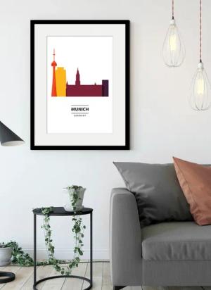 queence Bild "Munich Color Splash", Städte-Kirche-Religion-München-Deutschland-Kunst, (1 St.), HD Premium Poster-Druck inkl. Holzrahmen
