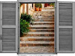queence Wandtattoo "Treppe", (1 St.), Wandsticker, Wandbild, selbstklebend, 3D, Fenster