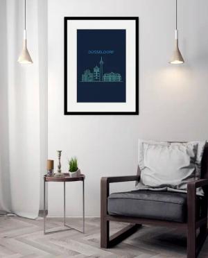 queence Bild "Düsseldorf Sightseeing", Städte-Stadt-Deutschland-Gebäude-Schriftzug-Düsseldorf, (1 St.), HD Premium Poster-Druck inkl. Holzrahmen
