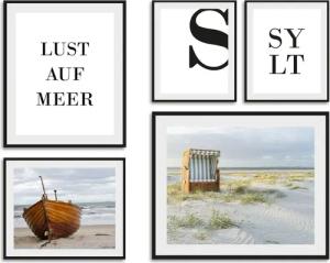 queence Bild "Sylt", Strand-Deutschland-Schriftzug-Meer-Meer Bilder-Schiffe-Bilder von Booten & Schiffen, (5 St.), gerahmt