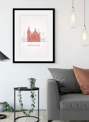 queence Bild "München Church", Gebäude-Kirche-Religion-München-Deutschland-Kunst, (1 St.), HD Premium Poster-Druck inkl. Holzrahmen