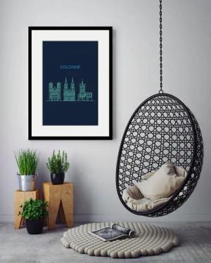 queence Bild "Cologne Sightseeing", Städte-Stadt-Deutschland-Kirche-Gebäude-Schriftzug-Köln, (1 St.), HD Premium Poster-Druck inkl. Holzrahmen
