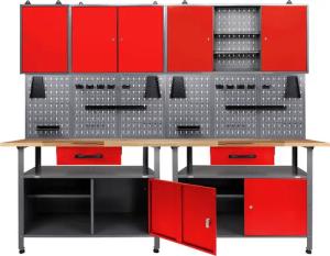 ONDIS24 Werkstatt-Set, 2x Werkbank, 2x Werkstattschrank, 2x Lochwand