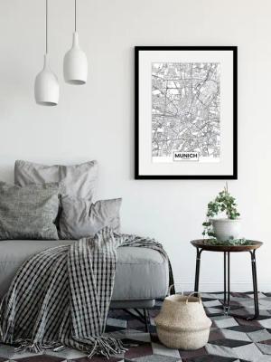 queence Bild "Munich Stadtkarte", Städte-Schriftzug-Deutschland-Stadt-München-Schwarz-Weiß, (1 St.), HD Premium Poster-Druck inkl. Holzrahmen