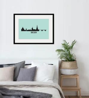 queence Bild "Dresden Skyline", Städte-Stadt-Deutschland-Gebäude-Dresden, (1 St.), HD Premium Poster-Druck inkl. Holzrahmen