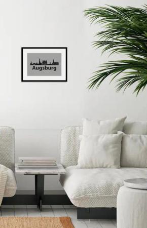 queence Bild "Augsburg Skyline", Städte-Stadt-Deutschland-Gebäude, (1 St.), HD Premium Poster-Druck inkl. Holzrahmen