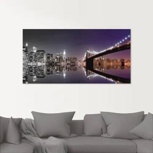 Artland Glasbild "New York Skyline nächtliche Reflektion", Amerika, (1 St.), in verschiedenen Größen