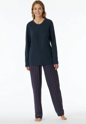 Schiesser Schlafanzug "Comfort Nightwear", (2 tlg.), Baumwollmischung, Rundhalsausschnitt, langärmelig