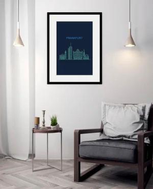 queence Bild "Frankfurt Sightseeing", Städte-Stadt-Deutschland-Gebäude-Schriftzug-Frankfurt am Main, (1 St.), HD Premium Poster-Druck inkl. Holzrahmen