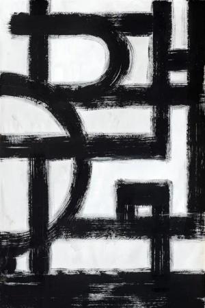 Places of Style Leinwandbild "Abstrakte Kunst", Abstrakte-Kunst-Modern-Schwarz-Weiß, Premium-Leinwandstoff, Handarbeit aus Deutschland, 120x80cm