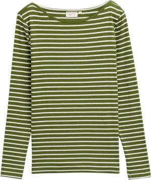 TOM TAILOR Damen Langarmshirt mit Streifenmuster, grün, Gestreift, Gr. XXXL