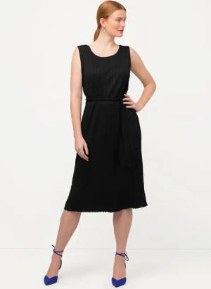 Ulla Popken Midikleid Plissee-Kleid A-Linie Rundhals