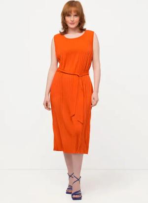 Ulla Popken Midikleid Plissee-Kleid A-Linie Rundhals