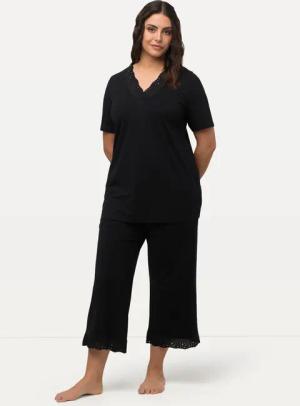 Ulla Popken Pyjama Pyjama Lochstickerei Halbarm