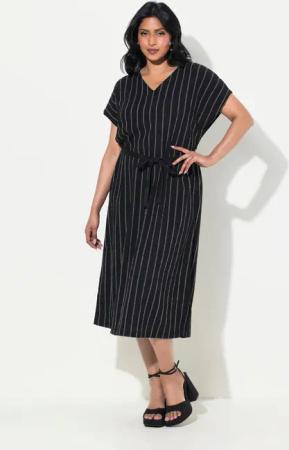 Ulla Popken Maxikleid Jersey-Midikleid Struktur V-Ausschnitt