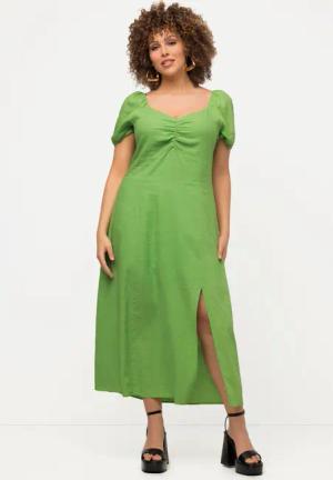 Ulla Popken Midikleid Midikleid Leinenmix Smokdetail