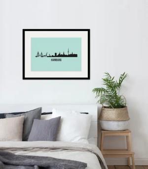 queence Bild "Hamburg Skyline", Städte-Stadt-Deutschland-Gebäude-Hamburg-Schwarz-Weiß, (1 St.), HD Premium Poster-Druck inkl. Holzrahmen