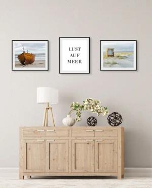 queence Bild "Strand", Strand-Deutschland-Schriftzug-Meer-Meer Bilder-Schiffe-Bilder von Booten & Schiffen, (3 St.), gerahmt