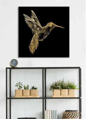 Leonique Acrylglasbild "Kolibri - Acrylbilder mit Blattgold veredelt", Vogelbilder-Kunst-Modern, (1 St.), Goldveredelung, Handgearbeitet, Gerahmt, Edel