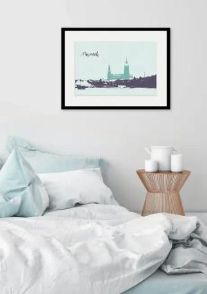 queence Bild "Munich Skizze", Städte-Schriftzug-Deutschland-Stadt-Gebäude-München, (1 St.), HD Premium Poster-Druck inkl. Holzrahmen