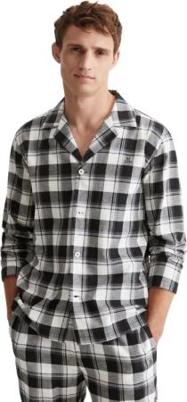 Marc OPolo Pyjamaoberteil "Homey Flanne", Knopfleiste, Langarm, kariert, Logo-Stickerei, Flanell