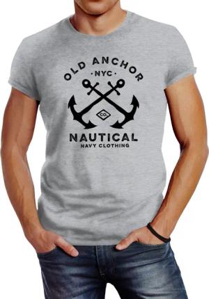 Neverless Print-Shirt Herren T-Shirt gekreuzte Anker