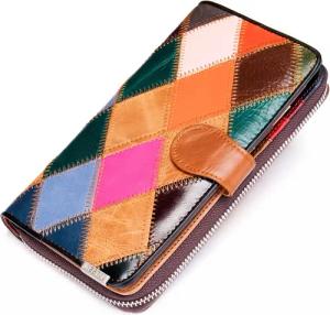 YUBRO-STUDIO Geldbörse Damen Patchwork Echtleder Geldbörse