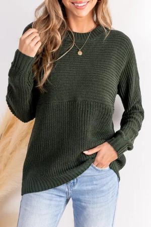 Grüner Langarmpullover mit Rundhalsausschnitt
