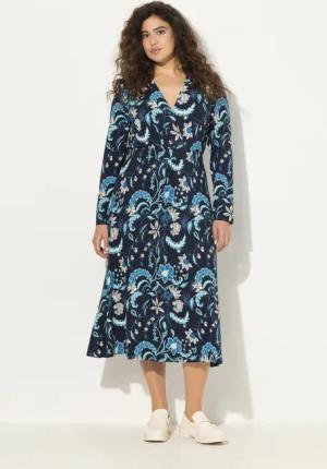 Ulla Popken Midikleid Jersey-Midikleid A-Linie V-Ausschnitt