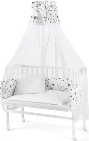 Waldin Beistellbett Baby Beistellbett,Matratze,Stoffset Buche massiv,
