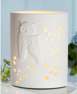 GILDE Tischleuchte Porzellan Lampe Ellipse Eulenpaar