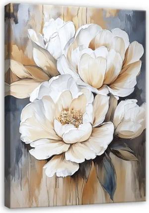 Wallarena Leinwandbild Blumen Weiß Gold Modern