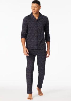 Pyjama lang Interlock kohle gemustert - Fine Interlock 58