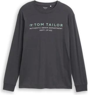 TOM TAILOR Herren Langarmshirt mit Logo-Print, schwarz, Uni, Gr. M