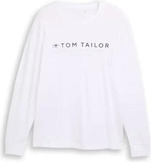 TOM TAILOR Herren Langarmshirt mit Logo-Print, weiß, Uni, Gr. S