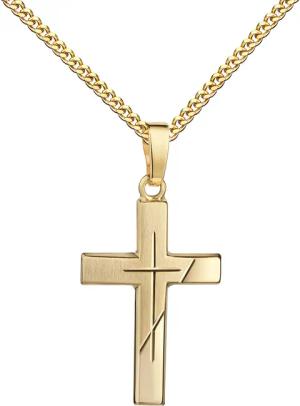 JEVELION Kreuzkette Kreuzanhänger 333 Gold Diamantschliff