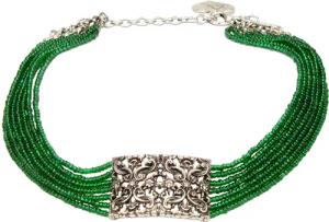 Alpenflüstern Collier Trachten-Perlen-Kropfkette Edelweiß-Ornament (grün), -