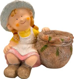 Online-Fuchs Gartenfigur süßes Mädchen mit Blumentopf