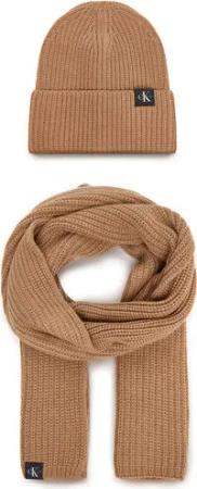 Calvin Klein Jeans Set Schal und Mütze Monogram Rib Scarf Beanie Set IU0IU00638 Braun
