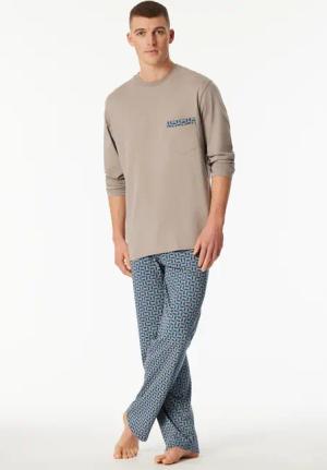 Schlafanzug lang Organic Cotton braungrau gemustert - Comfort Nightwear 58