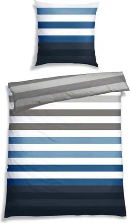 Bettwäsche 2-teilig Feinbiber blau gestreift - SCHIESSER Home 155*220