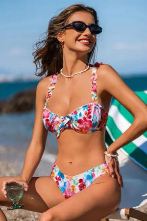 Breite Träger Geblümtes Bikini-Set