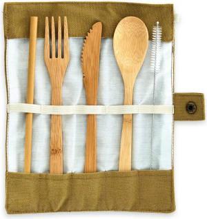 Klarstein Kochbesteck-Set Reisebesteck mit brauner Tasche