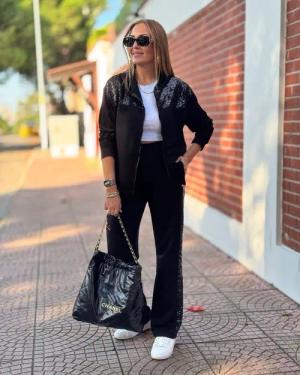 Moda Yakamoz Hosenanzug Damen Zweifadenstoff-Set mit