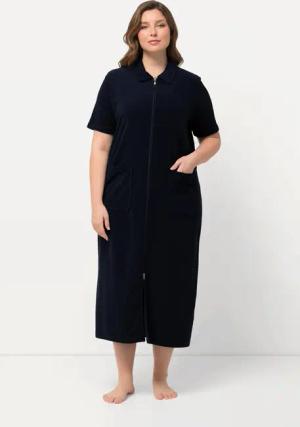 Ulla Popken Bademantel Bademantel Hemdkragen 2-Wege-Zipper