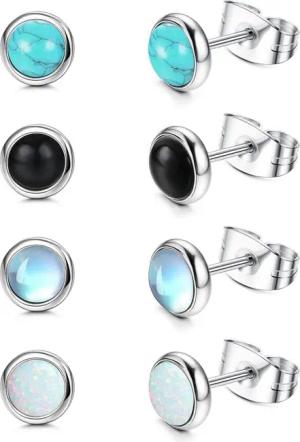 LuxusKollektion Schmuckset Mondstein Opal Türkis Ohrstecker