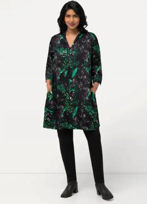 Ulla Popken Tunika Long-Tunika Satin V-Ausschnitt